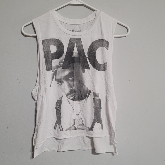White Graphic Tank Top Tupac Cropped 2pac - Picture 1 of 3